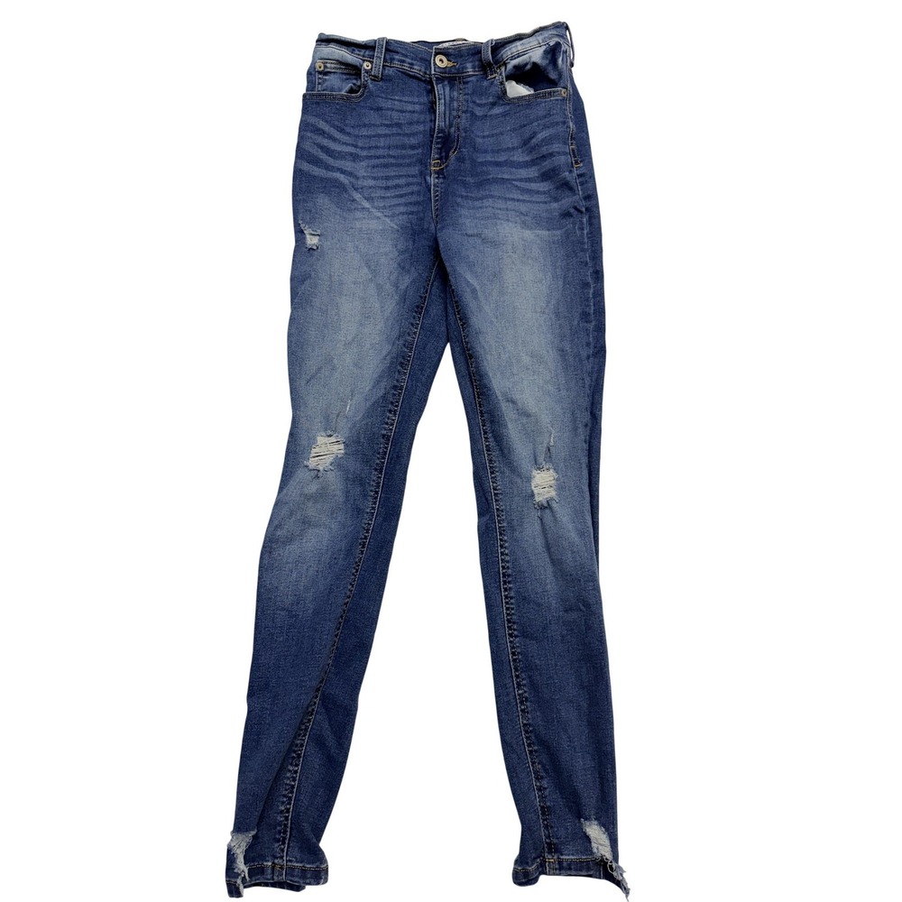 Celebrity Pink Skinny Jeans Juniors 9/23 Blue Med Wash Mid Rise Distressed 28x27